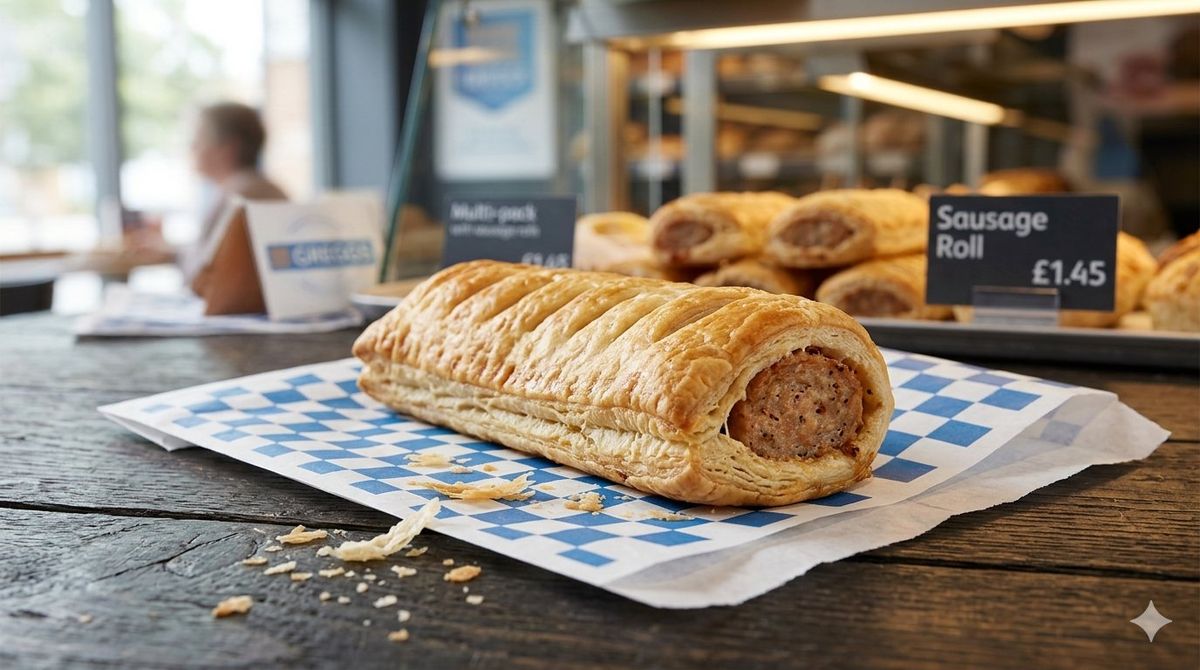 Greggs sausage roll on plate